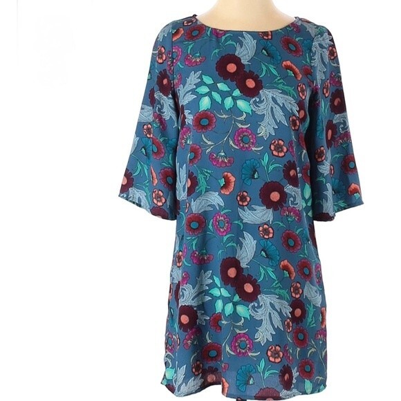 Blue floral shift dress size medium - Picture 1 of 6